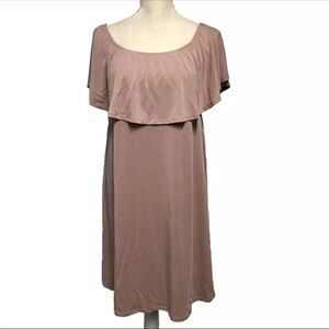 Hyfve Dress Mauve Pink Casual Ruffle Shoulder Stretchy Womens Size MEDIUM
